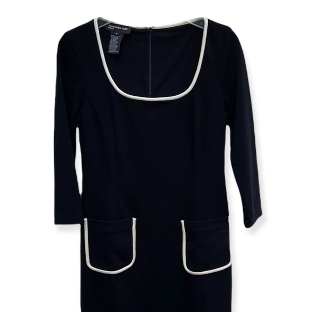 Jones New York Black Long Sleeve  U-Neck Workwear Midi Sheath Dress Size 4